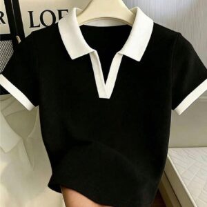 woman black & white crop top